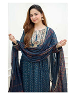 Thumbnail for Alvano Alvano Blue A-Line Suit Set for Women's and Girls Rayon - Distacart