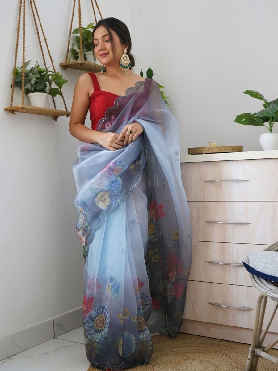 Anouk Floral Printed Organza Saree - Distacart