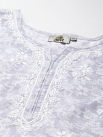 Thumbnail for ADA Women Grey & White Floral Chikankari Cotton Handloom Kurta - Distacart