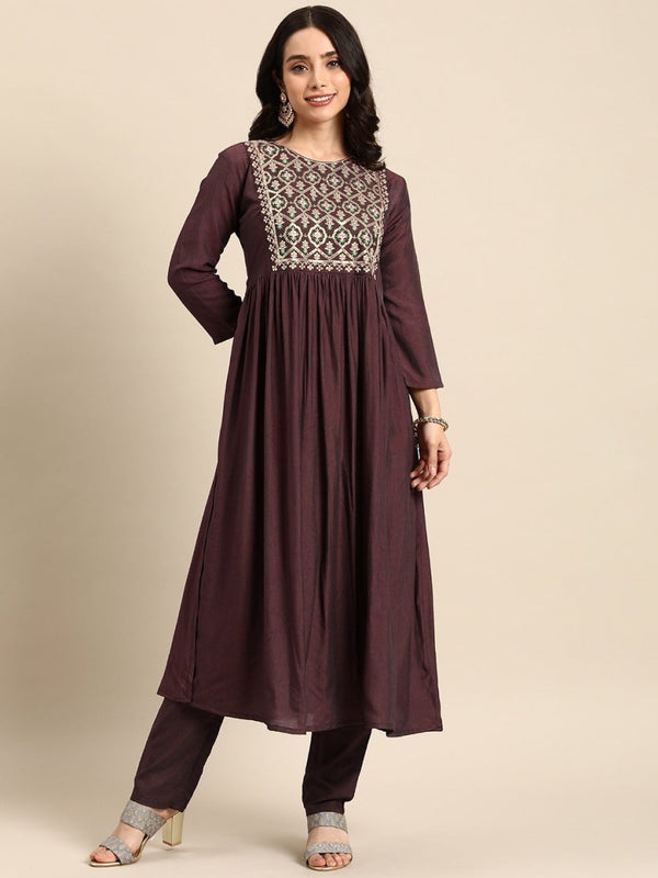 All About You Floral Embroidered Pleated Sequinned Kurta with Trousers - Distacart