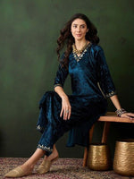 Thumbnail for Sangria Yoke Design Velvet Straight Kurta