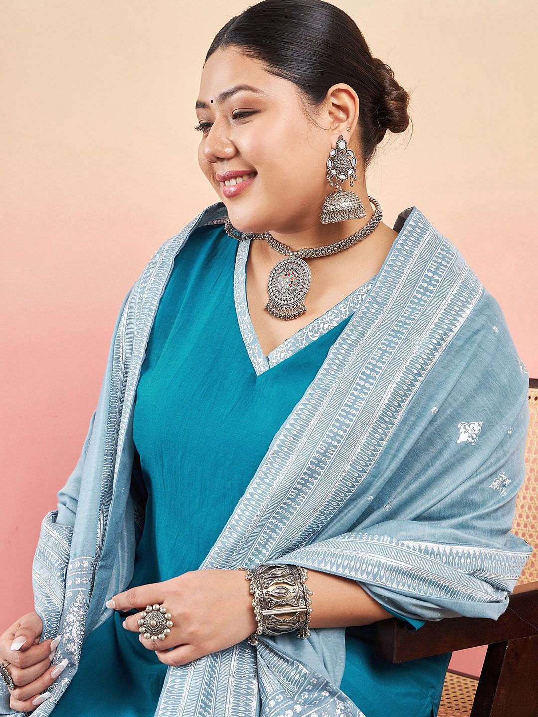 Sztori V-Neck Straight Kurta With Trouser & Dupatta - Distacart