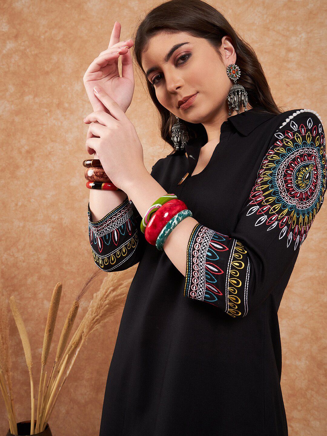 Sangria Black Ethnic Motifs Embroidered Pathani Kurta With Salwar - Distacart