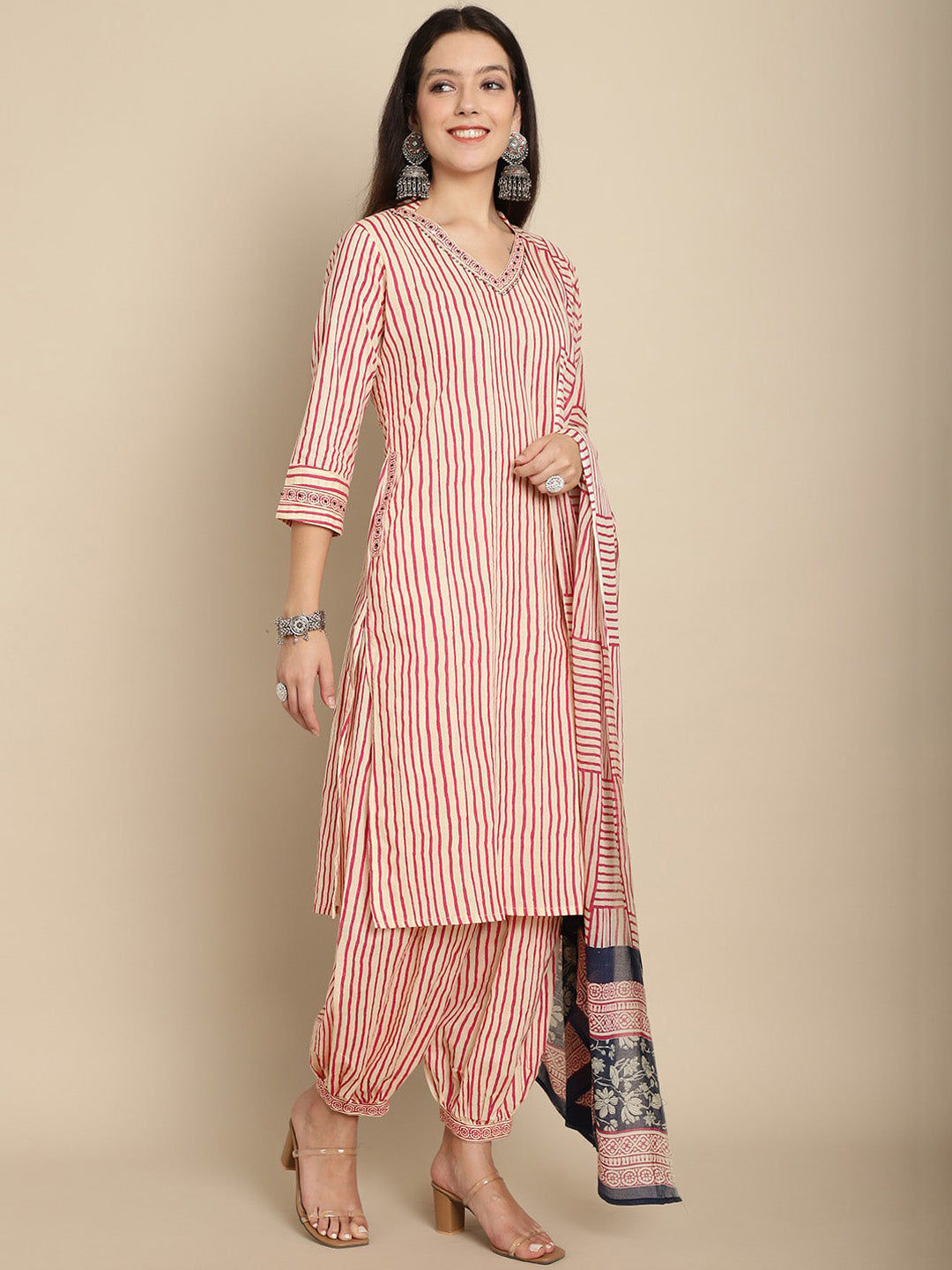 Kalini Striped Pure Cotton Kurta with Harem Pants & With Dupatta - Distacart