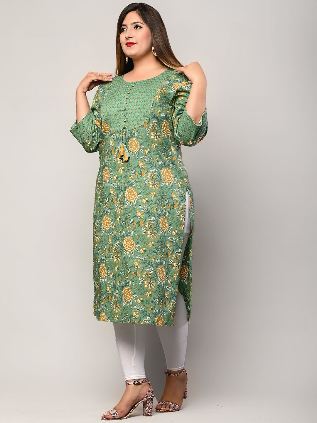 Swasti Women Green Floral Printed Floral Kurta - Distacart