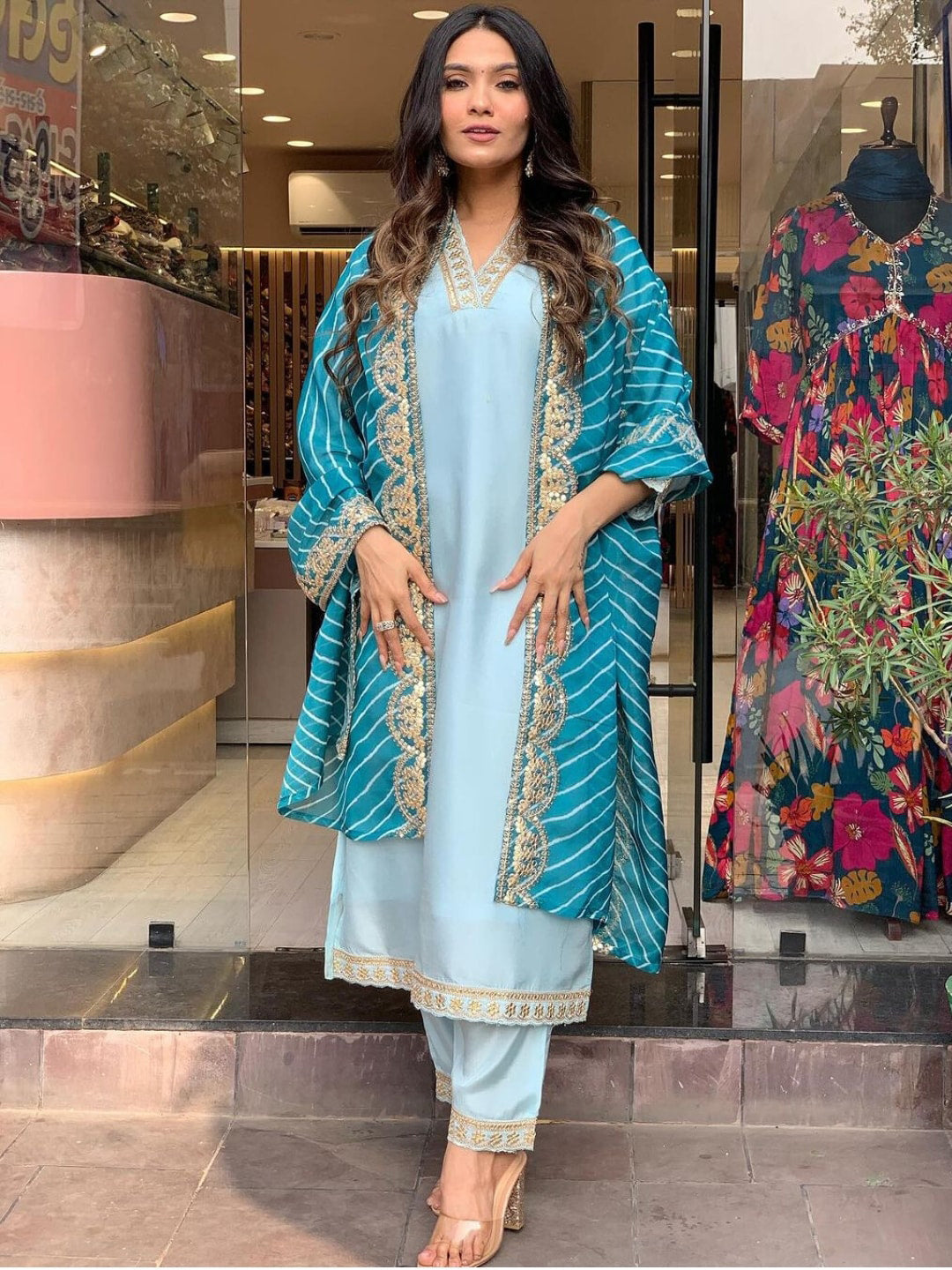 Kalini Floral Yoke Design Kurta With Trousers & Dupatta - Distacart