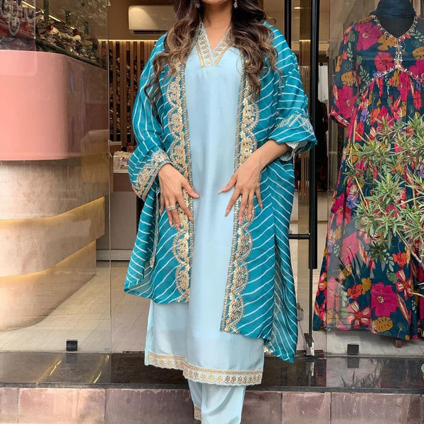 Kalini Floral Yoke Design Kurta With Trousers & Dupatta - Distacart