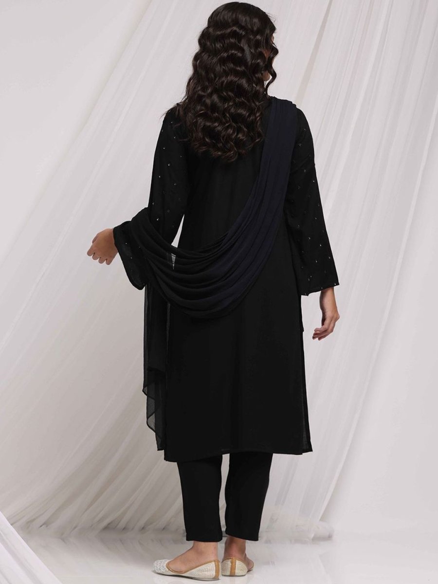 Anouk Black Ethnic Motifs Embroidered V-Neck Thread Work Kurta with Trousers & Dupatta