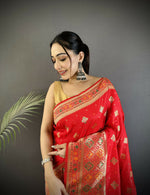 Thumbnail for Joban Fashion Carmine Red Geometric Pattern Soft Silk Patola Saree - Distacart