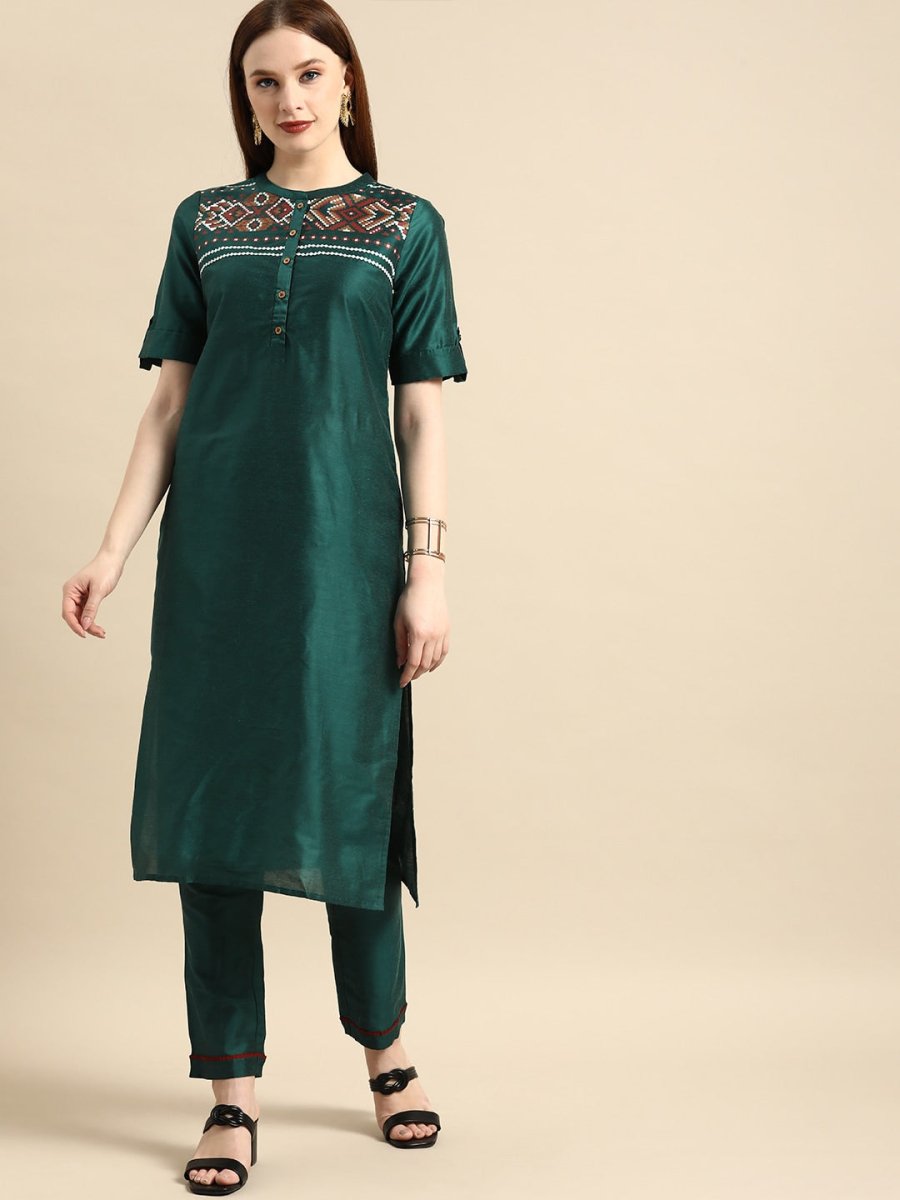 All About You Women Green Kurta with Trousers - Distacart