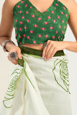 Thumbnail for Vastranavya Green Digital Printed Linen Ready To Wear Designer Saree with Unstitched Blouse - Distacart