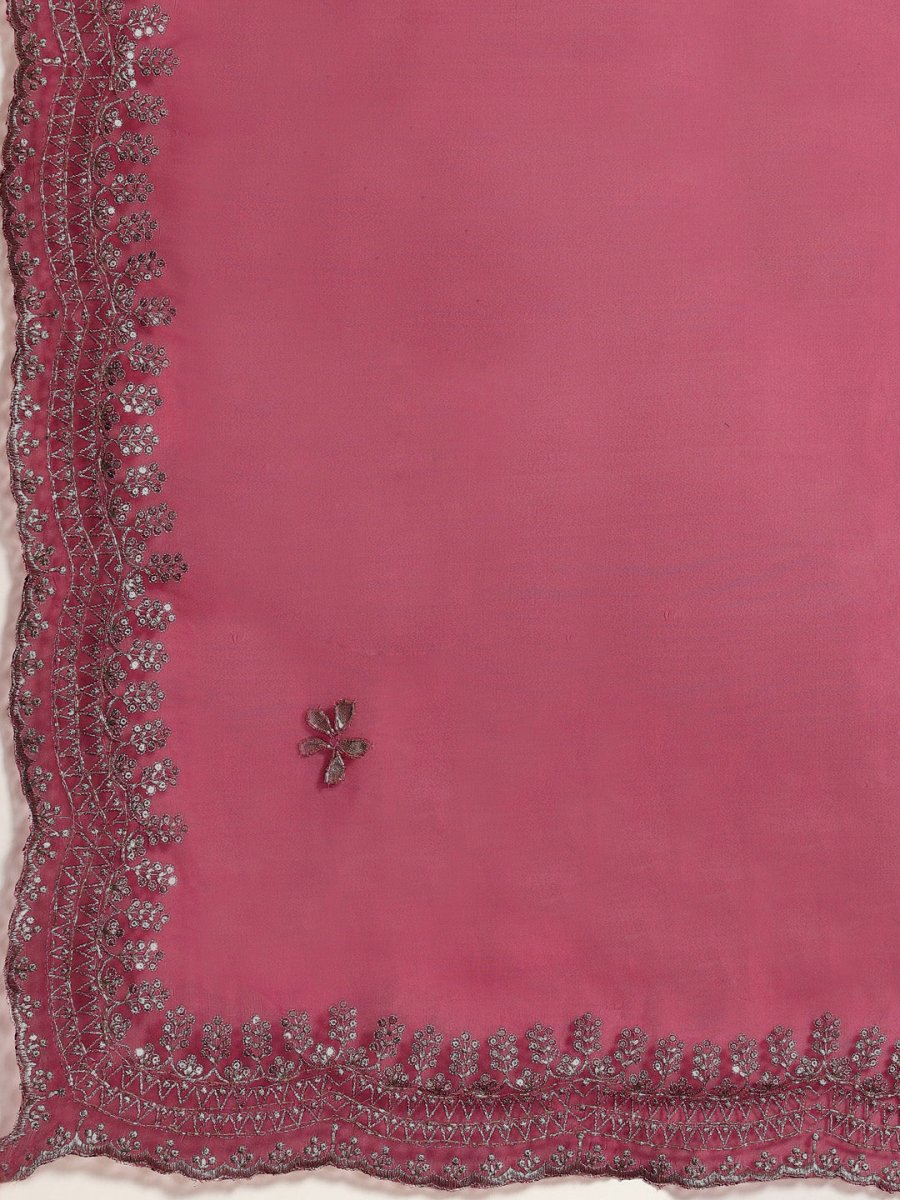 Anouk Pink & Silver-Coloured Sequinned Organza Saree - Distacart