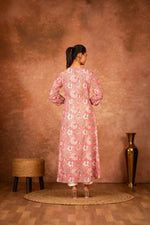 Thumbnail for Joban Fashion Pink Floral Hand Block Printed Cotton Kurta Pant Set - Distacart