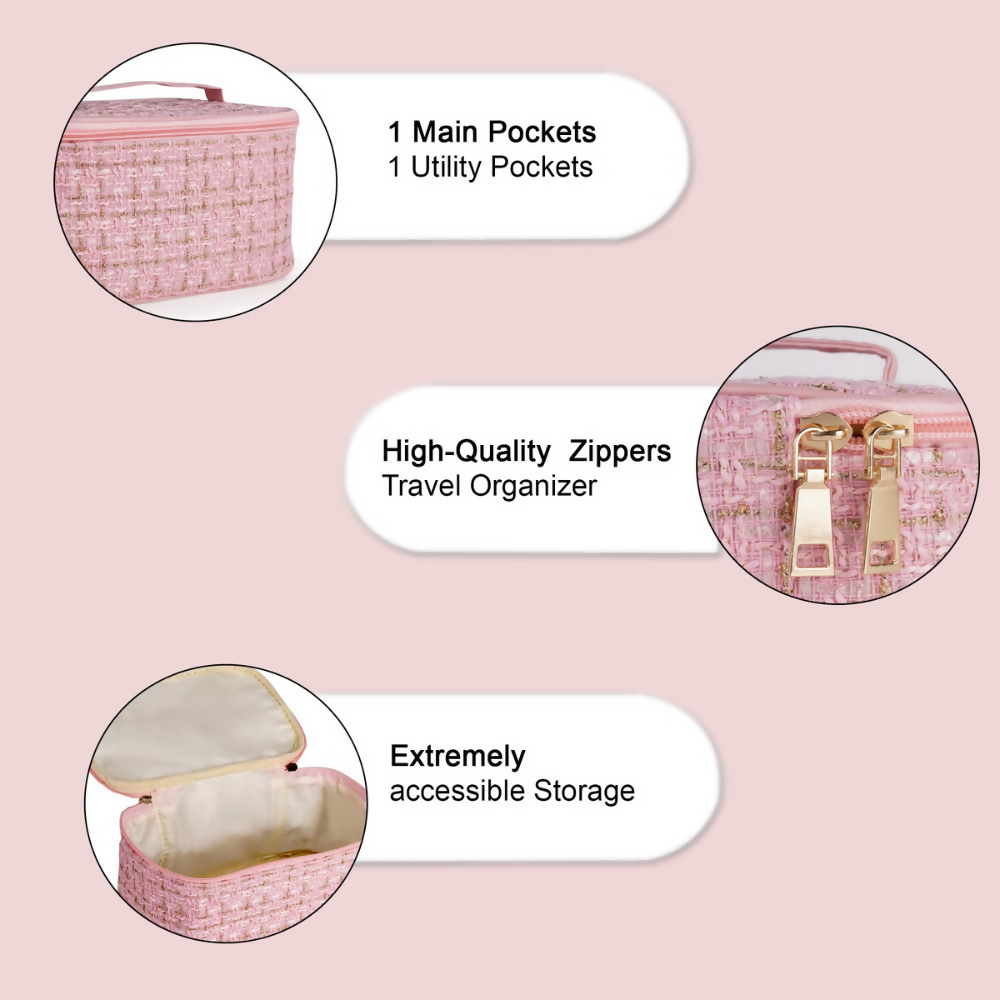 Bronson Professional Pink Makeup Pouch Cosmetic Organizer Kit - Dista