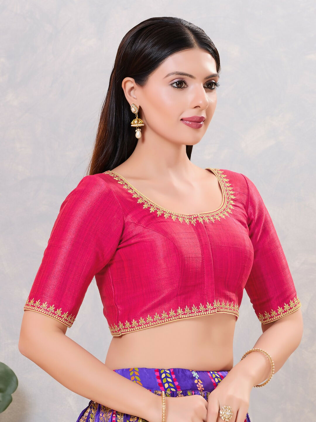 Joban Fashion Women Silk Dark-Pink Stitched Blouse - Distacart