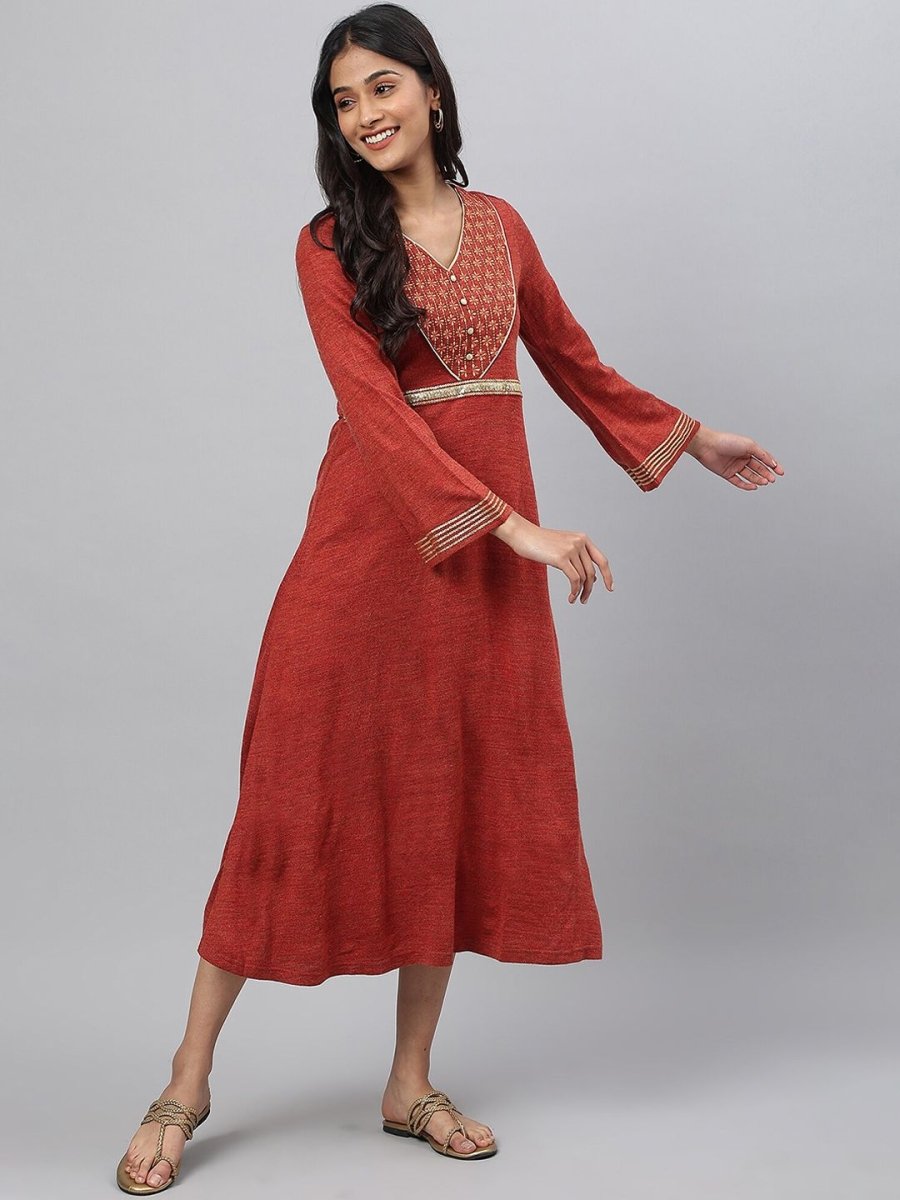 AURELIA Women Red Ethnic Empire Midi Dress - Distacart