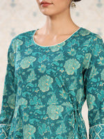 Thumbnail for Ode by House of Pataudi Floral Printed Pure Cotton Kurta - Distacart