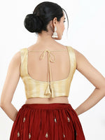 Thumbnail for Joban Fashion Gold Multi Brocade Padded Blouse With Square Neck Sleeveless