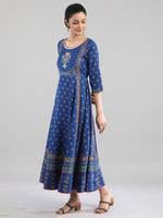 Thumbnail for AURELIA Blue Floral Printed Ethnic Maxi Dress - Distacart