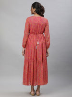 Thumbnail for AURELIA Floral Printed Georgette Fit & Flare Tiered Maxi Ethnic Dress