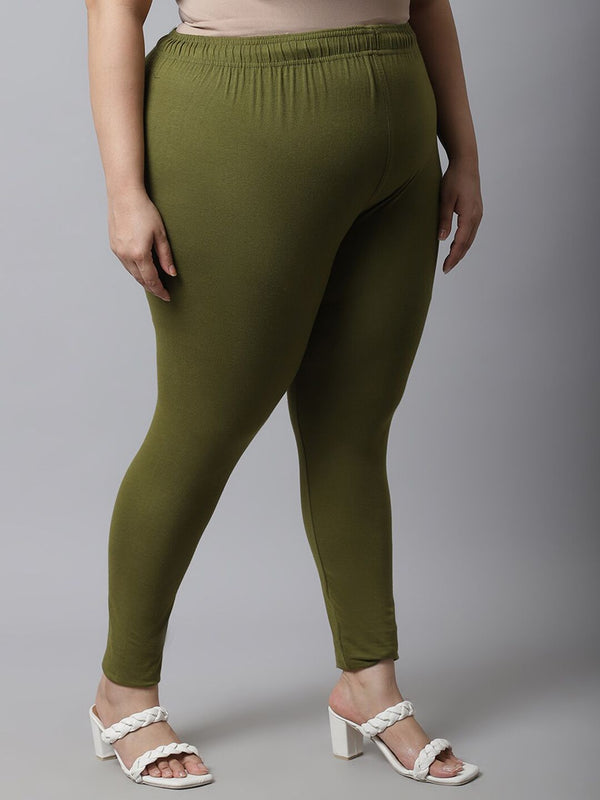 TAG 7 Women Plus Size Olive Green Solid Ankle-Length Plus Size Leggings - Distacart