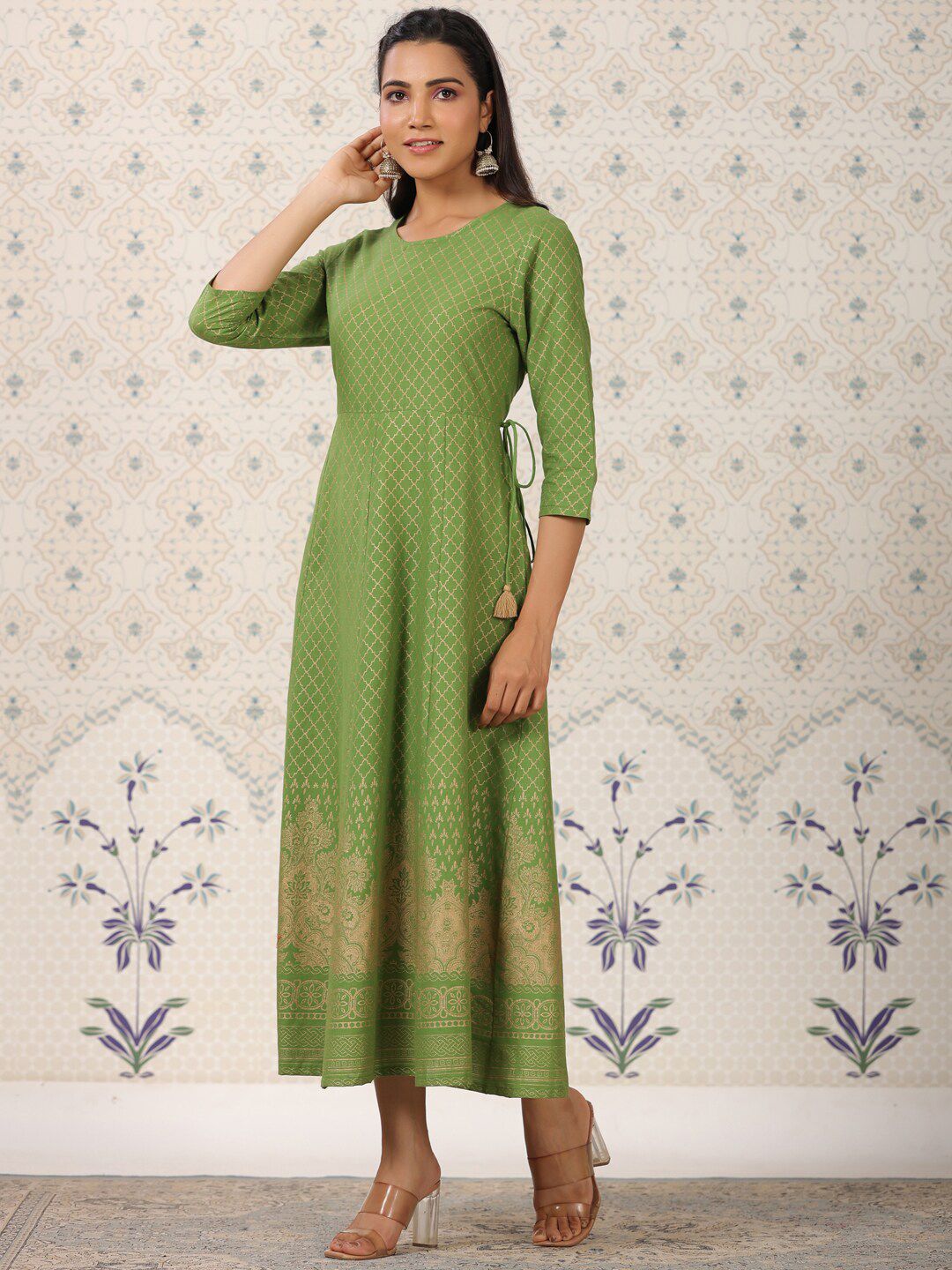 Ode by House of Pataudi Ethnic Motif Printed Pure Cotton A-Line Kurta - Distacart