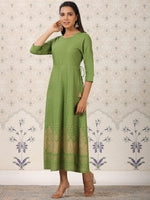 Thumbnail for Ode by House of Pataudi Ethnic Motif Printed Pure Cotton A-Line Kurta - Distacart