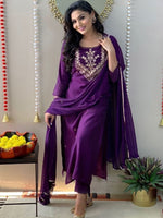 Thumbnail for Kalini Ethnic Motifs Embroidered Thread Work Detail Straight Kurta & Trousers With Dupatta - Distacart