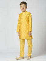 Thumbnail for Joban Fashion Kids Island Full Sleeves Chanderi Kurta, Pyjama Set with Traditional Butta Work - Yellow - Distacart