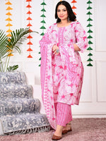 Thumbnail for Swasti Plus Size Floral Printed Regular Pure Cotton Kurta with Trousers & Dupatta
