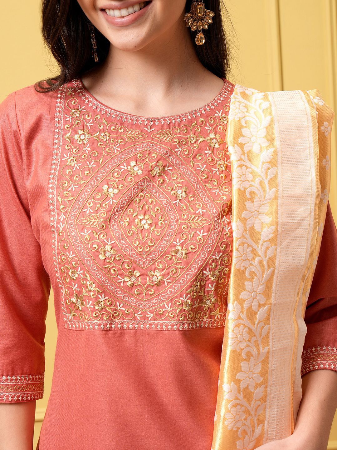 Vishudh Women Floral Embroidered Regular Kurta with Palazzos & With Dupatta - Distacart