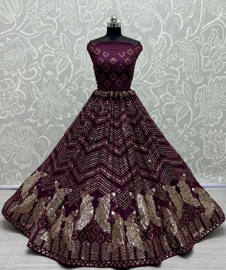 Jyoti Fashion Women's Purple Bridal Net Fancy Foil & Sequins with Multi Thread Embroidered Wedding Lehenga Choli - Distacart