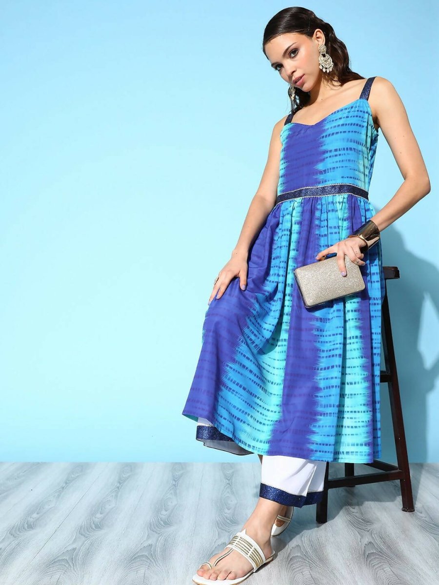 Ahalyaa Women's Royal Blue Crepe Digital Printed Kurta Palazzo Set - Distacart