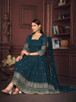 Thumbnail for Jyoti Fashion Women's Rama Georgette Embroidered Anarkali Kurta Pant Set With Dupatta - Distacart