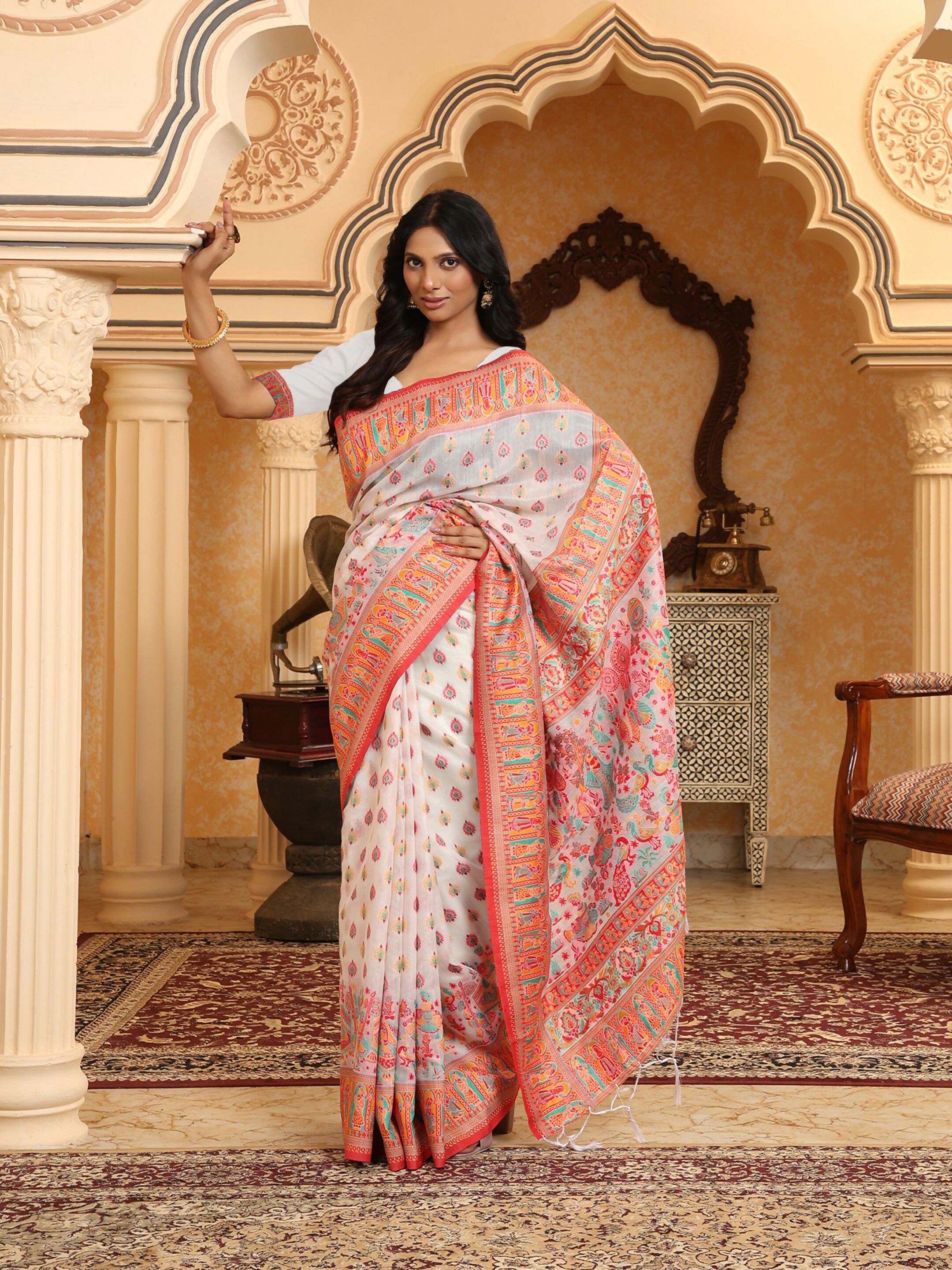 Astita Linen Cotton(Woven Work) Multicolour Saree