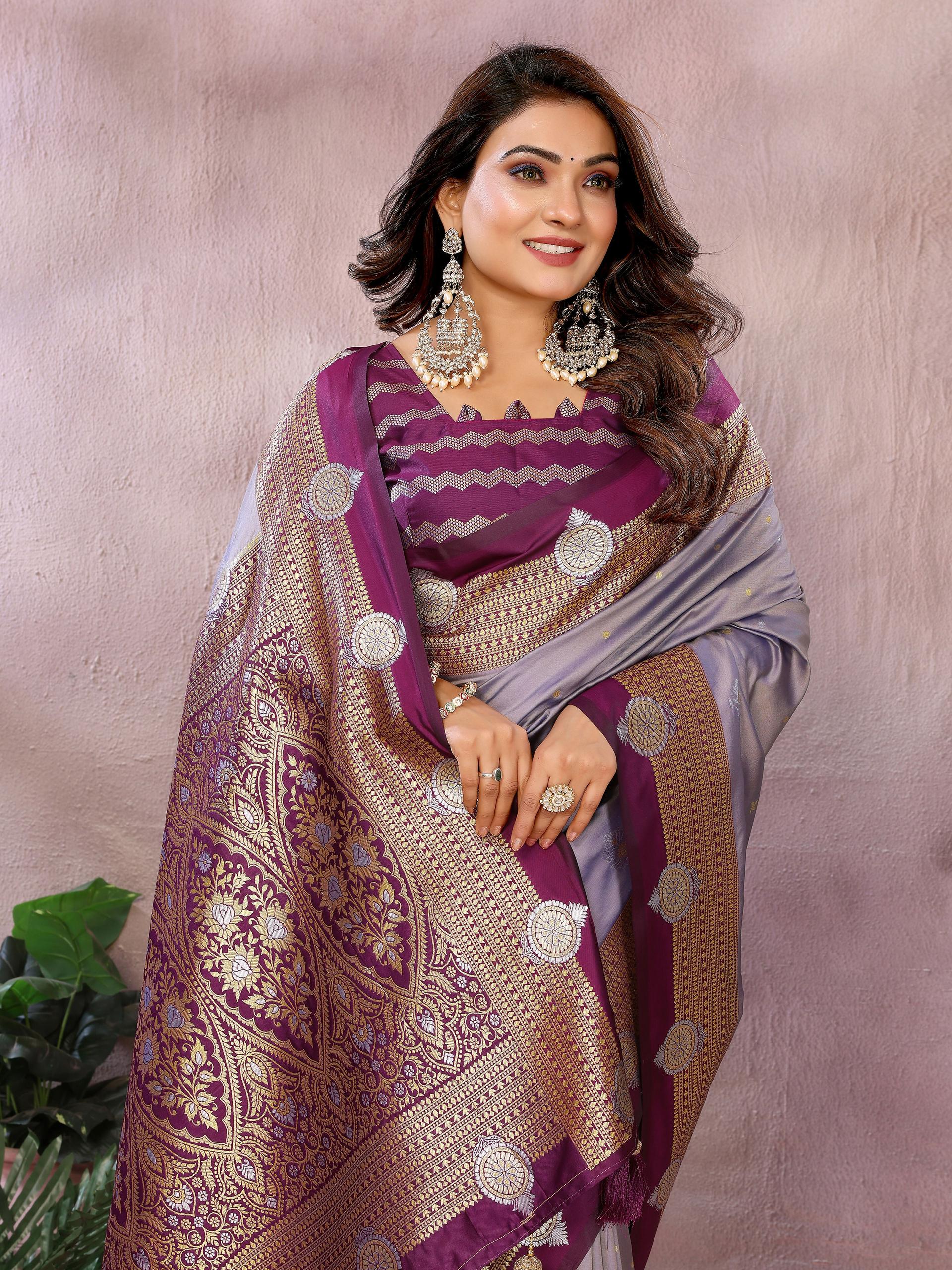 Aastha Fashion Lavender Silk Sarees Weaving Saree - Distacart