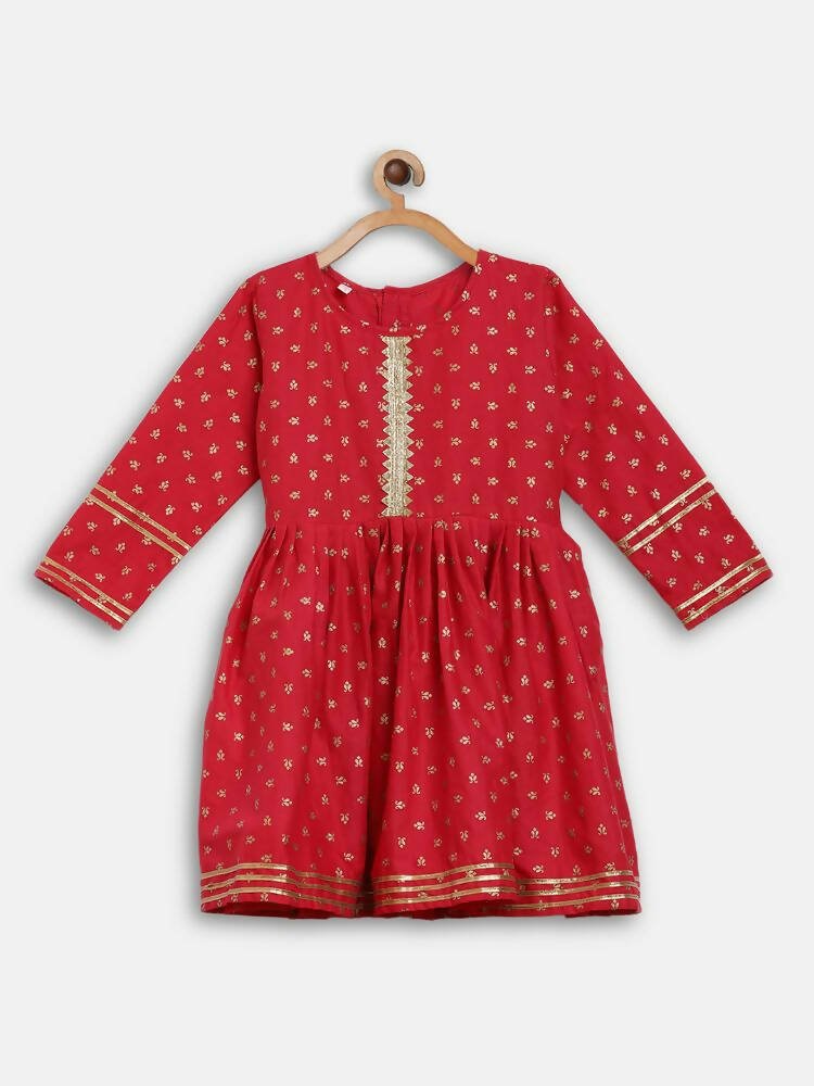 Ahalyaa Red Crepe Gold Printed Kids Kurta Sharara Set For Girls - Distacart