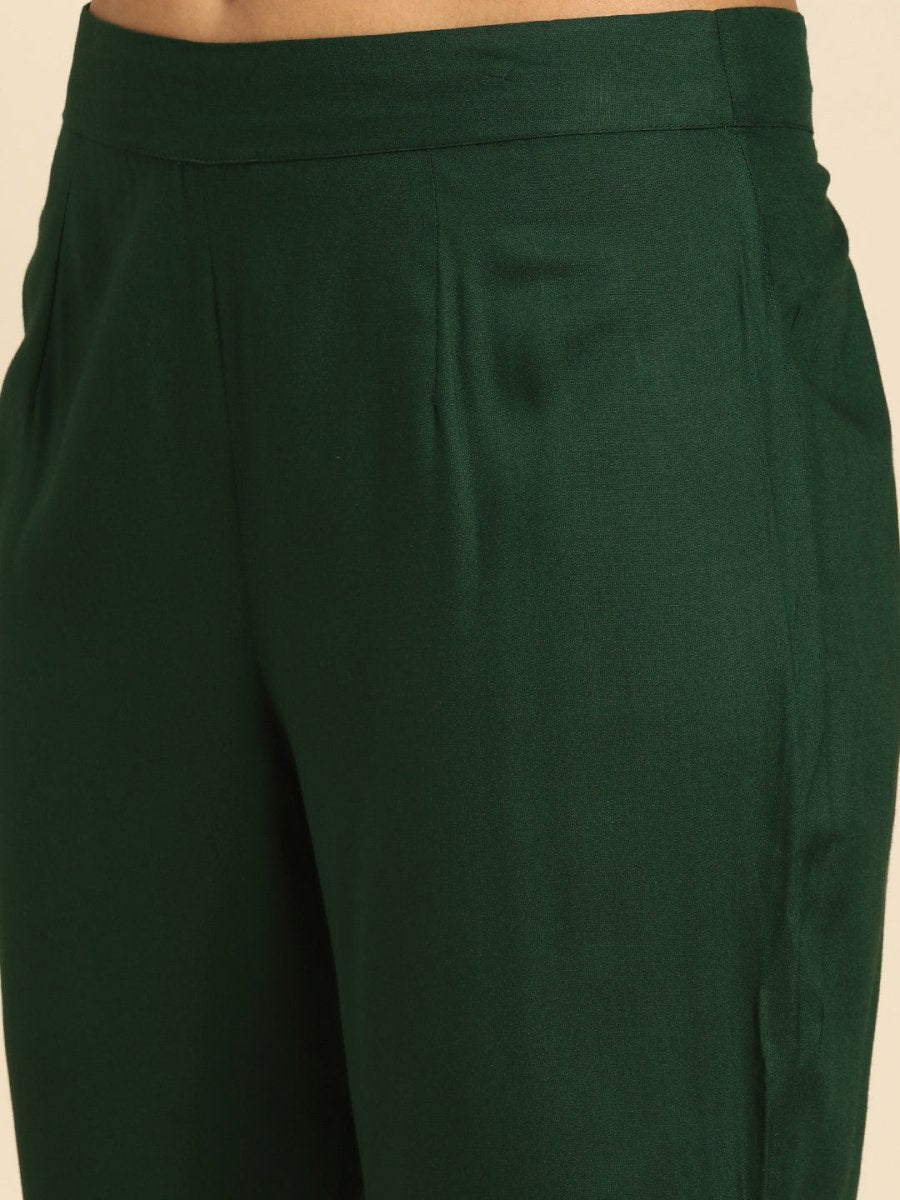All About You Women Green Ethnic Motifs Yoke Design Regular Thread Work Kurta with Trousers - Distacart