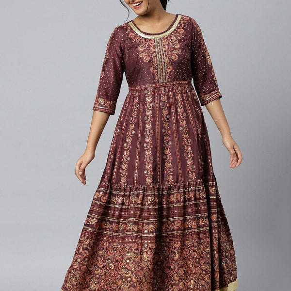 AURELIA Maroon Ethnic Motifs Maxi Dress - Distacart