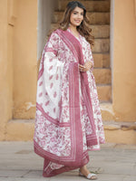 Thumbnail for Kalini Floral Printed Regular Thread Work Pure Cotton Kurta with Trouser & With Dupatta - Distacart