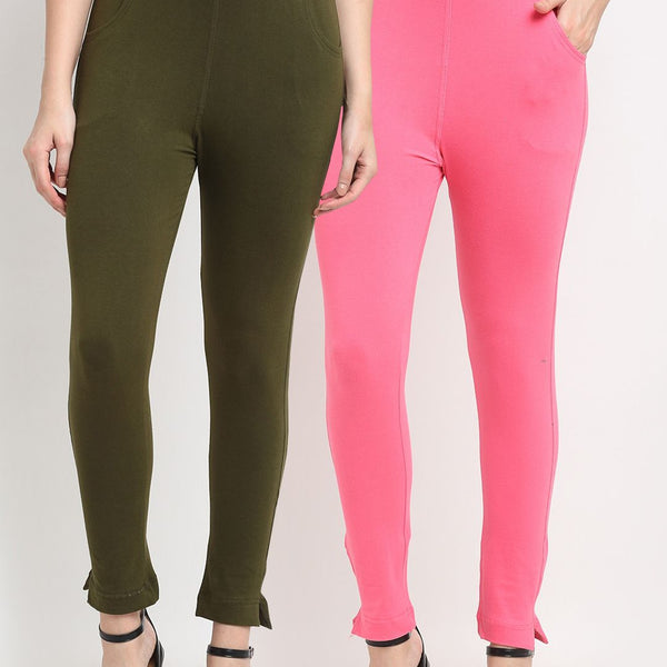 TAG 7 WOMEN Olive Green & Pink Pack of 2 Leggings - Distacart
