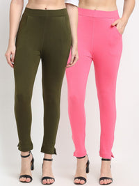 Thumbnail for TAG 7 WOMEN Olive Green & Pink Pack of 2 Leggings