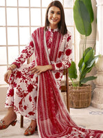 Thumbnail for Anouk Women Floral Printed Pleated Pure Cotton Kurta with Trousers & With Dupatta