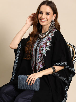 Sangria Women Floral Yoke Design Flared Sleeves Jacquard Kaftan Kurta