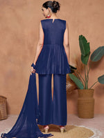 Thumbnail for Sangria Chinnon Embroidered A-line Kurta Palazzo With Dupatta Set