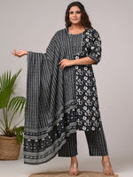 Thumbnail for Swasti Plus Size Printed Sequinned Pure Cotton Straight Kurta With Trousers & Dupatta - Distacart