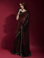 Thumbnail for Anouk Black & Red Embellished Sequinned Pure Georgette Saree - Distacart