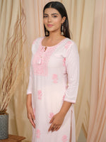 Thumbnail for Ode by House of Pataudi Floral Embroidered Tie-Up Neck Straight Kurta - Distacart