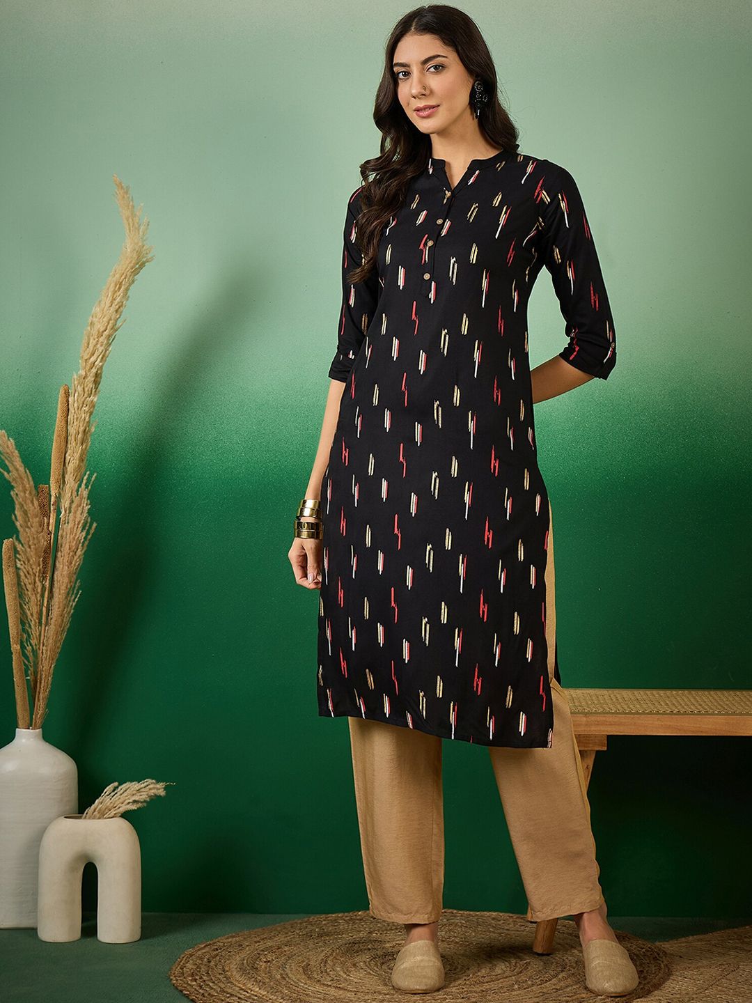 Sangria Abstract Printed Pure Cotton Straight Kurta - Distacart