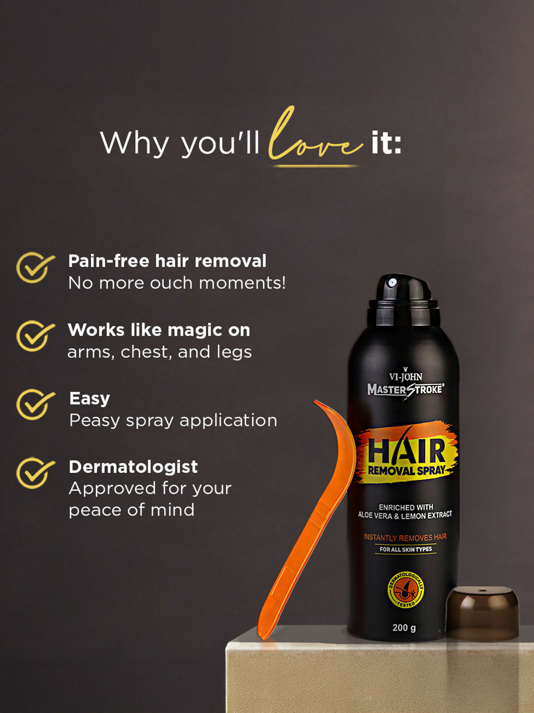 VI-JOHN Dermatologically Tested Master Stroke Lemon & Aloevera Hair Removal Spray For Men - Distacart